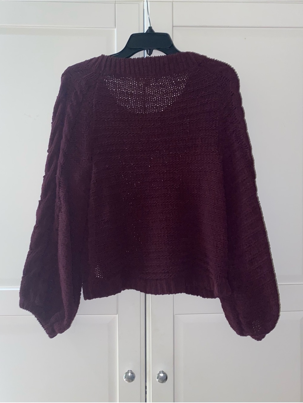Express Cable Knit Sweater With Barrel Sleeves, Size XS, Color: Burgundy